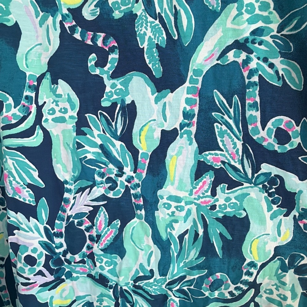 Lilly Pulitzer Beacon Dress Tropical Lemur Print Women L Blue Tidal Wave Coastal - Picture 3 of 7